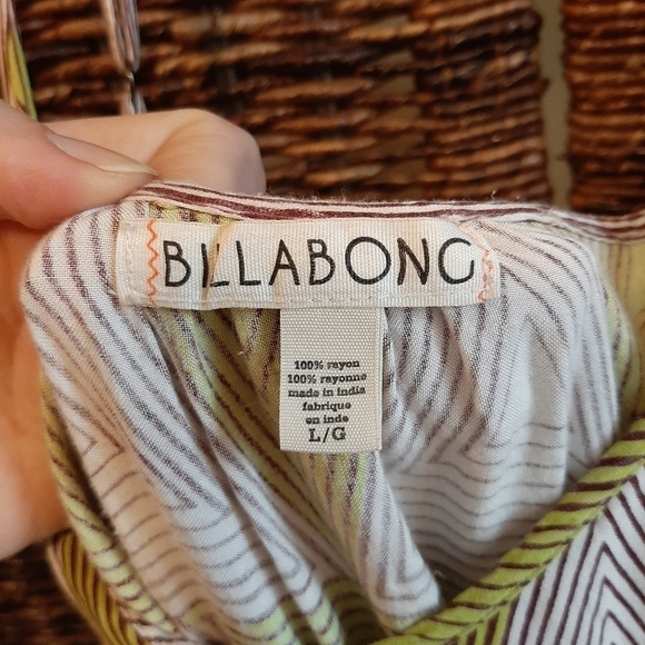 Billabong Geometric Print Cutout High Low Maxi Dress Green Brown Size Large - Picture 9 of 11